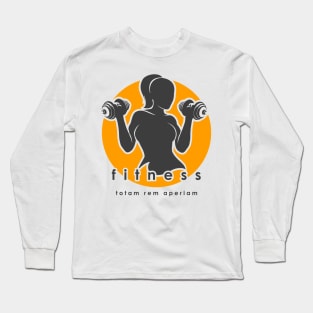 Fitness Emblem with Athletic Woman Long Sleeve T-Shirt